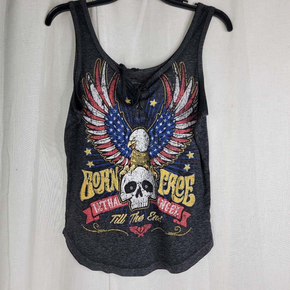 Lethal Angel Womens XL Runs Small Born Free Eagle Moto Rhinestone Tank Top